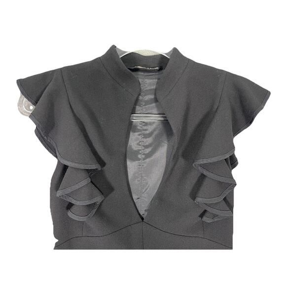 BLACK HALO Eva Ruffle Plunge Midi Dress Sheath Black Size 0 Party Cocktail LBD - Picture 3 of 9